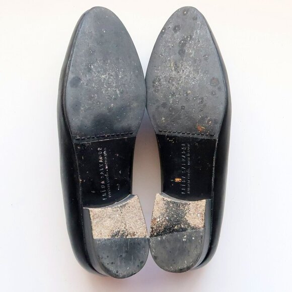 Freda Salvador Black Leather Low Heel Loafers Slip-on Shoes with Ring Detail - Picture 9 of 16